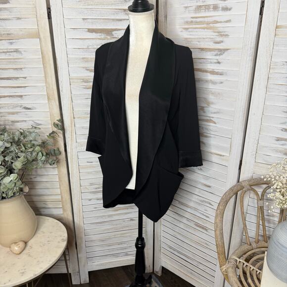 WILFRED | ARITZIA Women's Chevalier Open Front Jacket Satin Black Size 0 - Picture 6 of 16